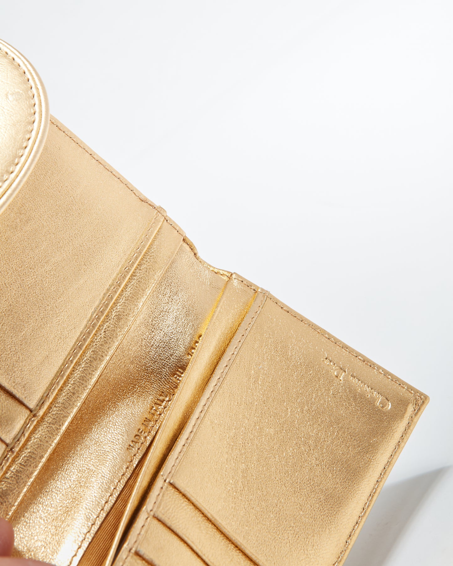 Dior Gold Embossed Leather Saddle Wallet