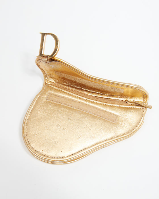 Dior Gold Embossed Leather Saddle Coin Pouch