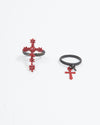 Dior Vintage Red/Black Gothic Cross 2 Ring Set