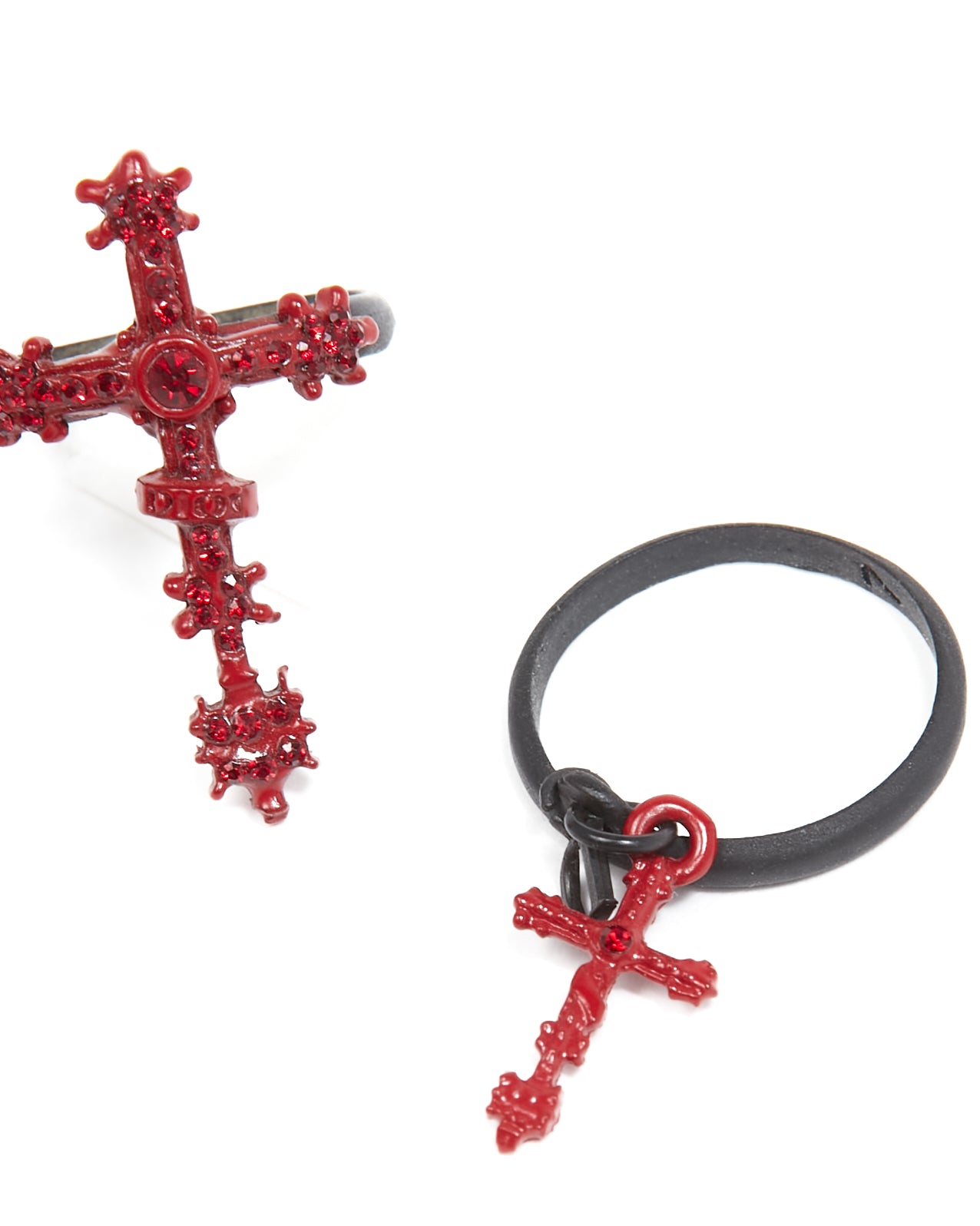 Ensemble de 2 bagues croix gothique rouge/noir vintage Dior