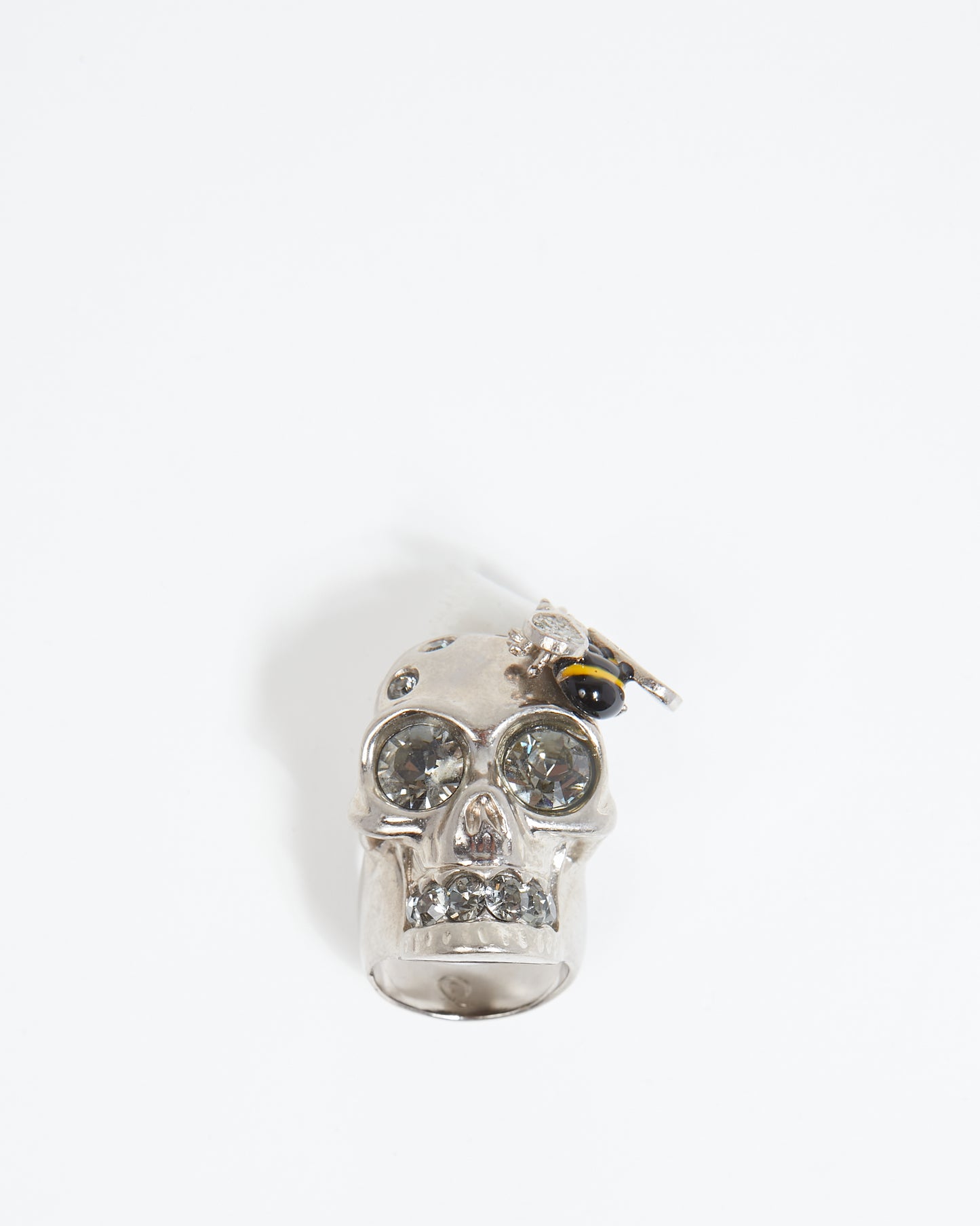 Alexander McQueen Bague œil de cristal et abeille en argent avec tête de mort - 11
