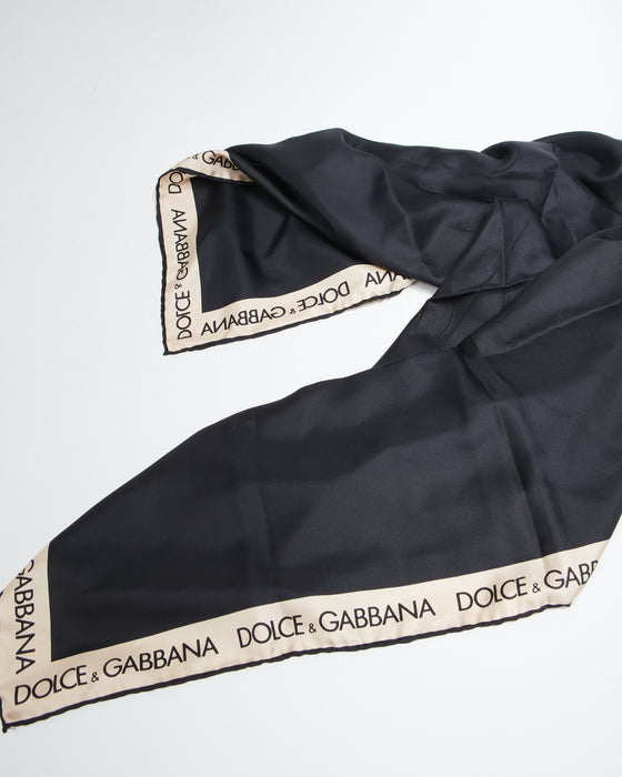 Dolce & Gabbana Black/Beige Silk Logo Scarf
