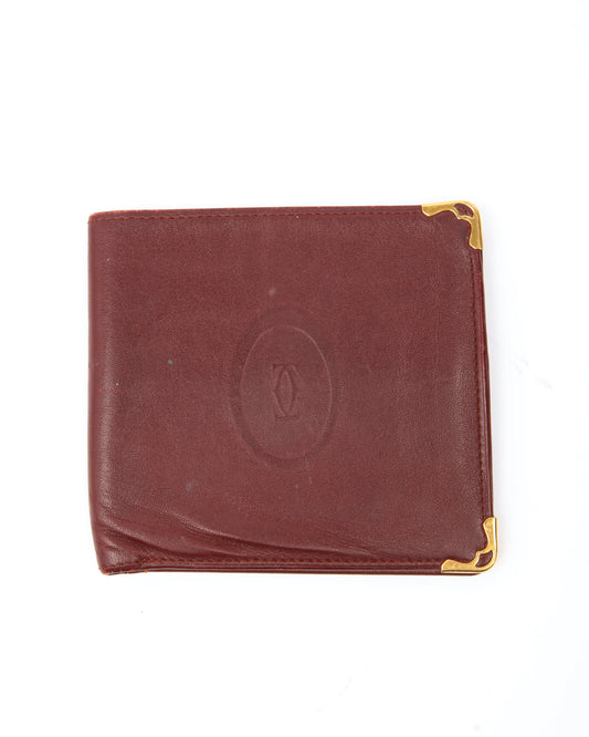 Portefeuille à deux volets avec logo en cuir bordeaux Cartier