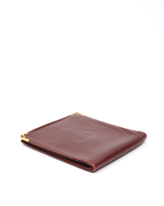 Cartier Burgundy Leather Logo Bi Fold Wallet