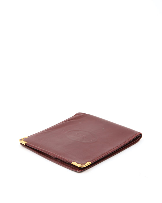 Cartier Burgundy Leather Logo Bi Fold Wallet