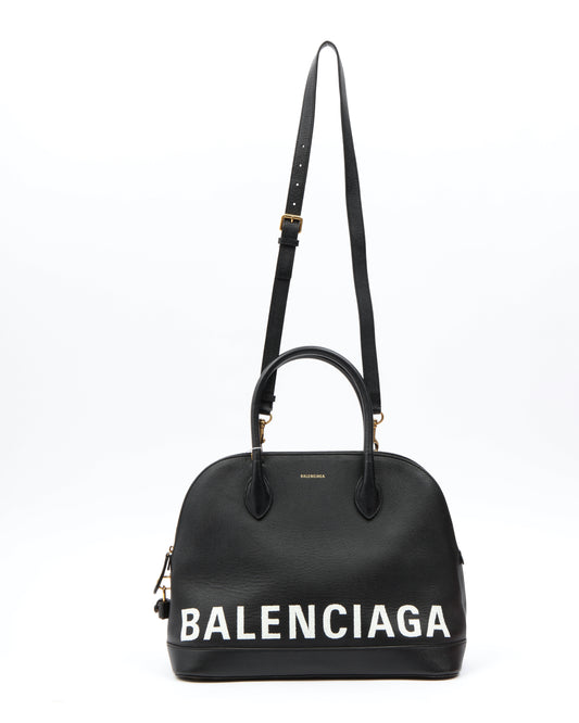 Balenciaga Black Grain Calfskin Ville Medium Top Handle Bag
