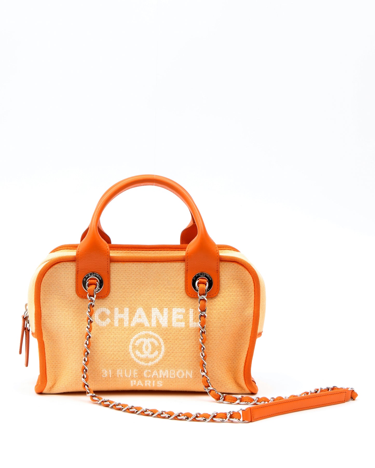 Chanel Orange Canvas Deauville Canvas Bowling Bag
