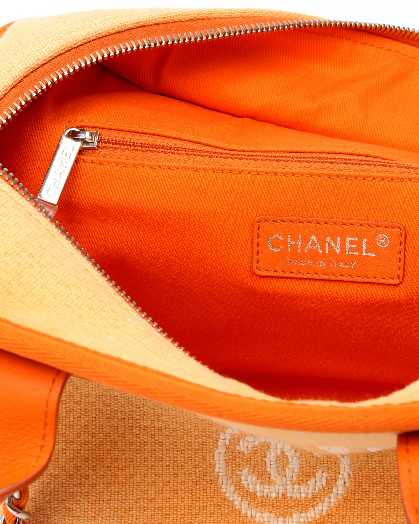 Chanel Orange Canvas Deauville Canvas Bowling Bag