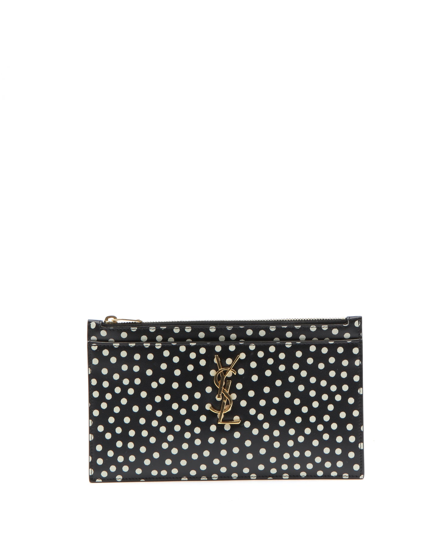 Saint Laurent Black/White Polka Dot YSL Logo Zippy Pouch