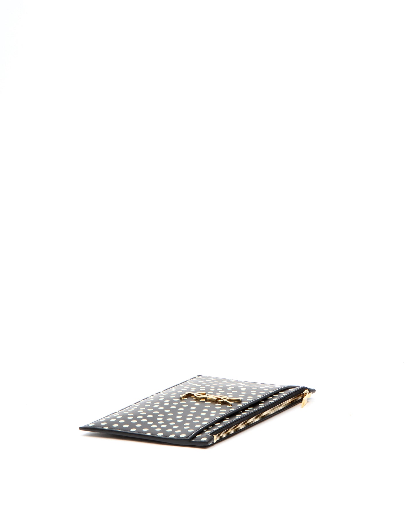Saint Laurent Black/White Polka Dot YSL Logo Zippy Pouch