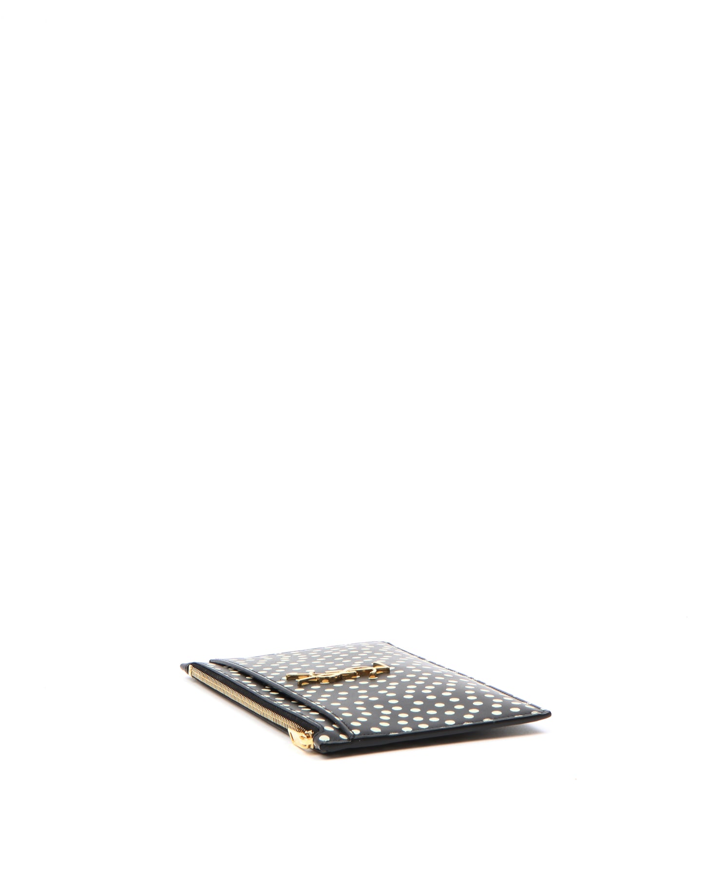 Saint Laurent Black/White Polka Dot YSL Logo Zippy Pouch
