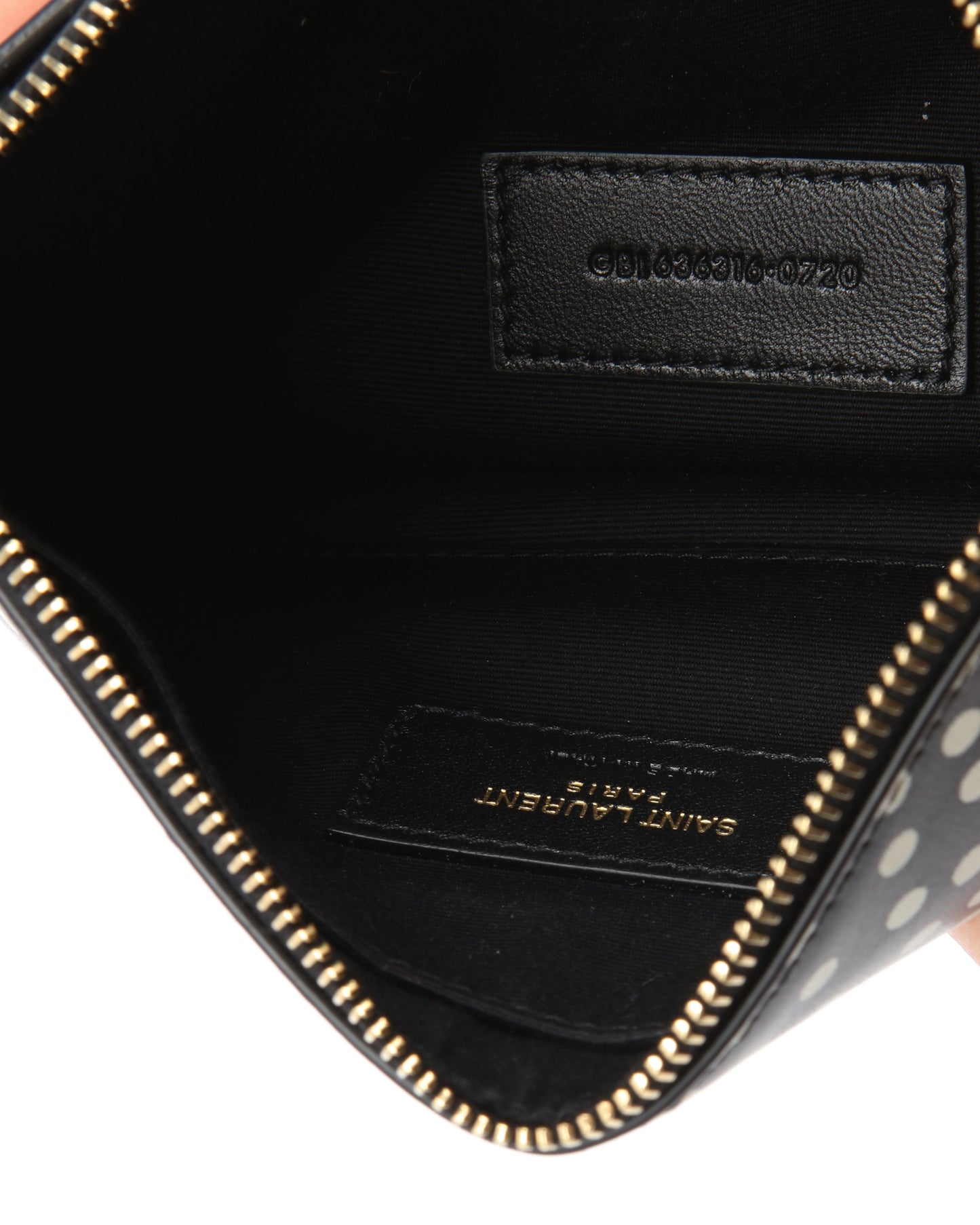 Saint Laurent Black/White Polka Dot YSL Logo Zippy Pouch