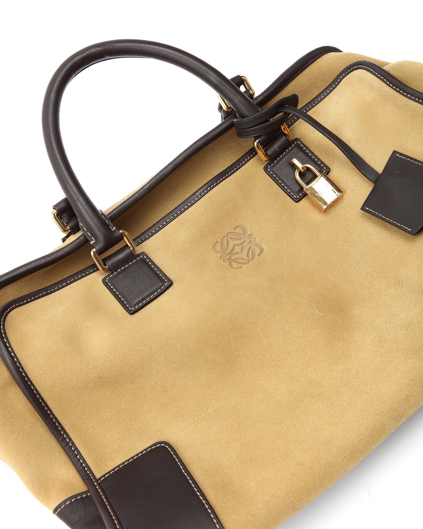 Loewe Beige/Brown Suede Amazona 36 Top Handle Bag