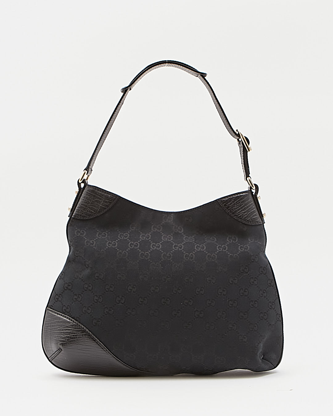 Gucci Black GG Supreme Canvas Horsebit Web Accent Shoulder Bag