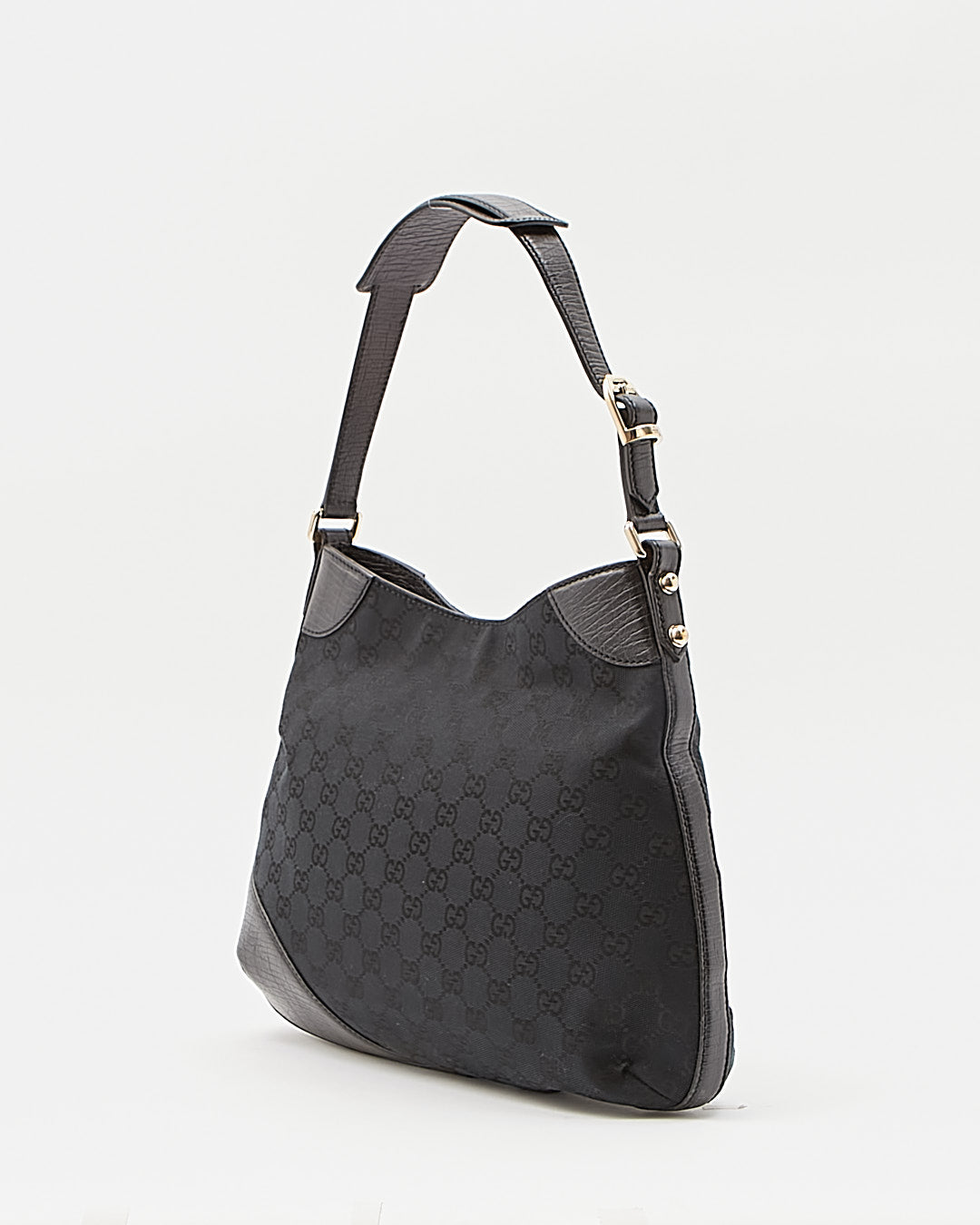 Gucci Black GG Supreme Canvas Horsebit Web Accent Shoulder Bag