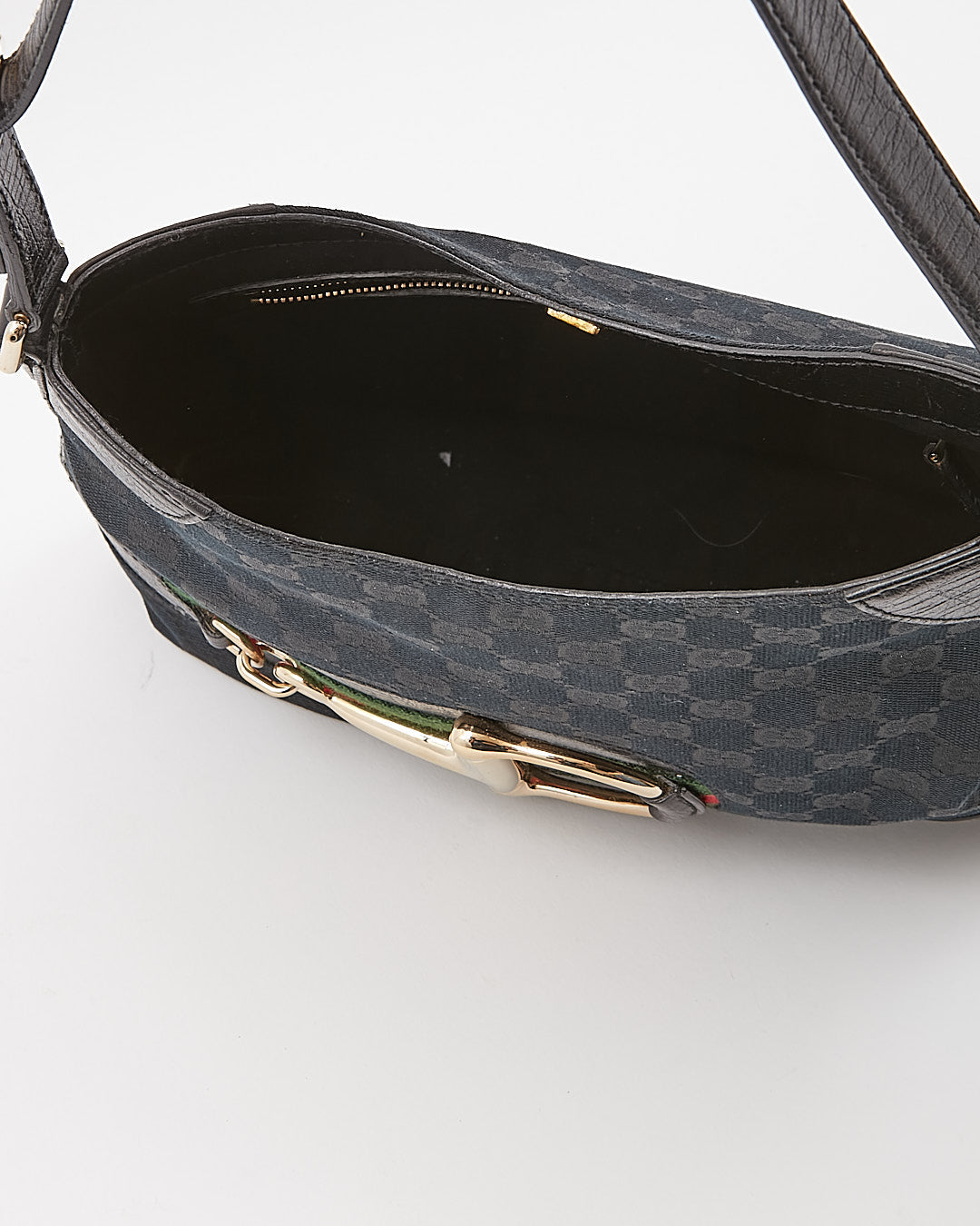 Gucci Black GG Supreme Canvas Horsebit Web Accent Shoulder Bag