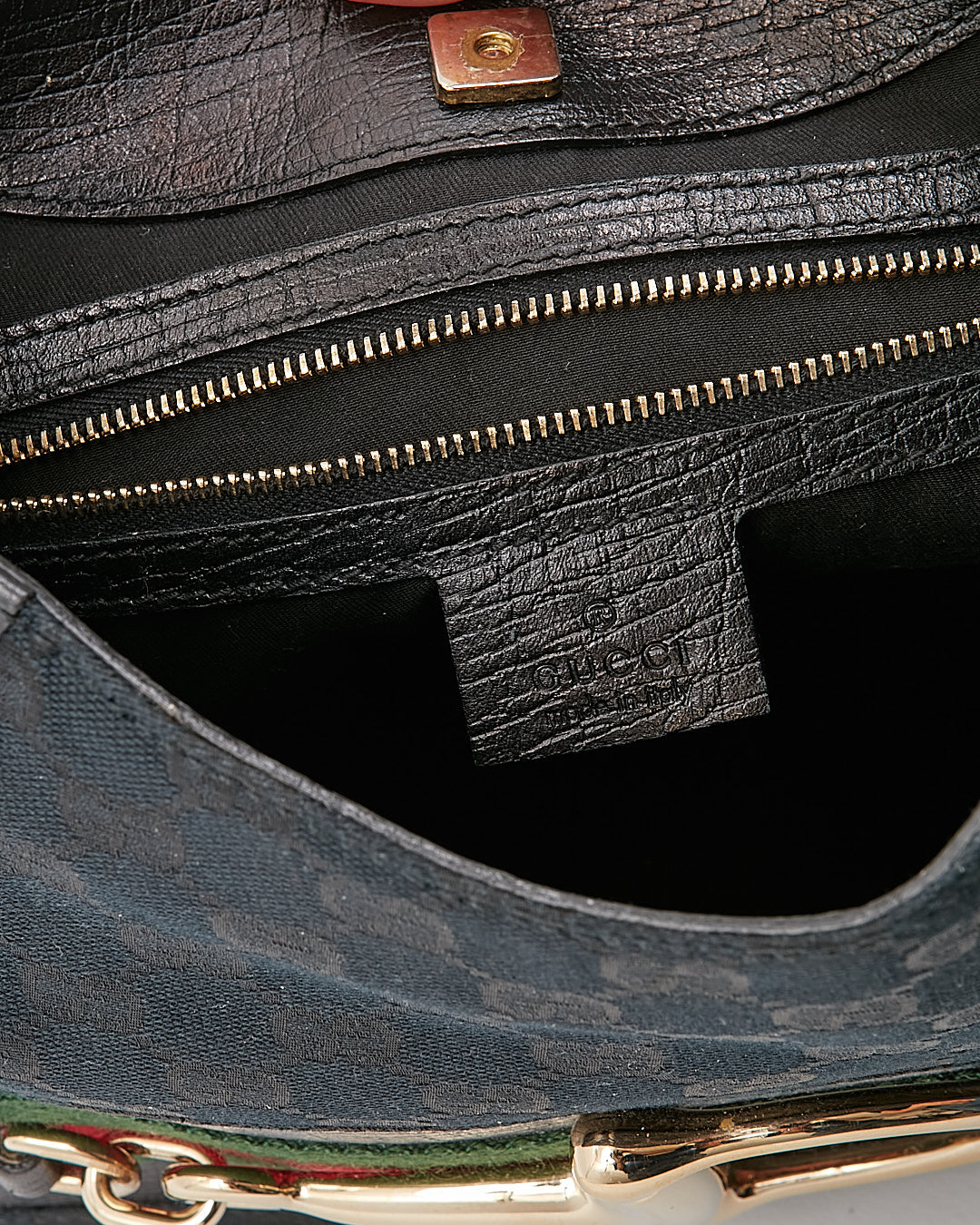 Gucci Black GG Supreme Canvas Horsebit Web Accent Shoulder Bag