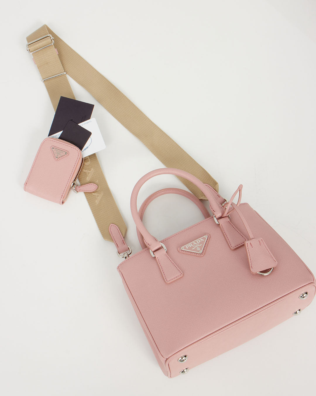 Mini sac Prada Galleria en cuir Saffiano rose