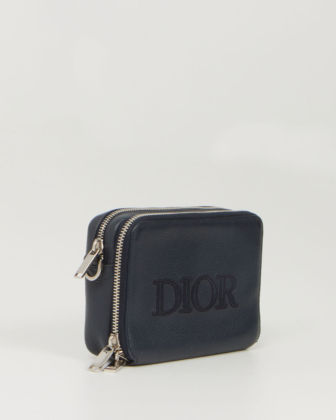 Dior Men Navy Leather Embroidered Signature SLG Wallet On Chain Bag