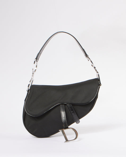 Dior Vintage Black Satin Saddle Shoulder Bag