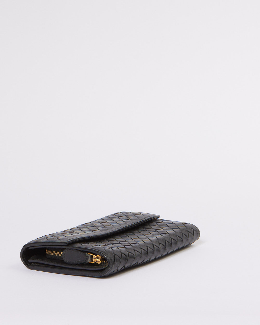 Bottega Veneta Black Intrecciato Leather Continental Flap Wallet