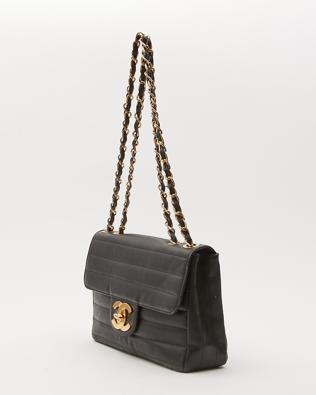 Chanel Black Vintage Caviar Vertical XL Jumbo Flap Bag