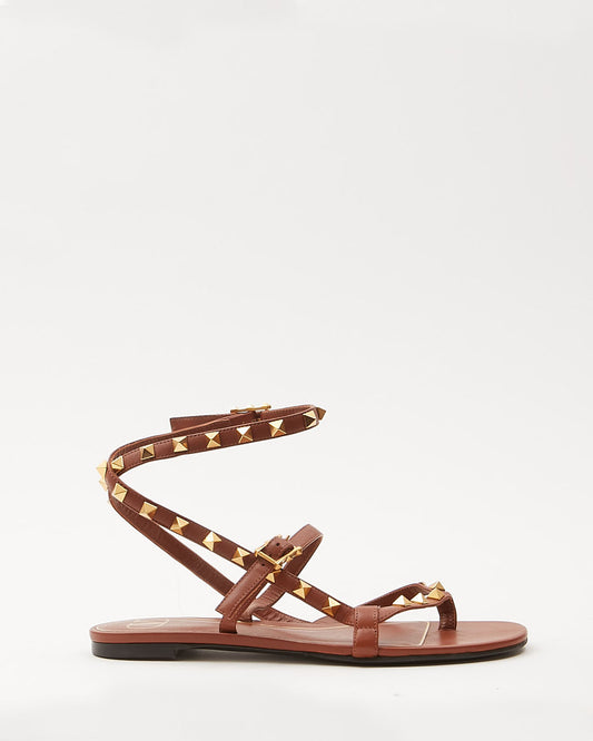 Valentino Tan Leather Rockstud Strap Sandals - 37