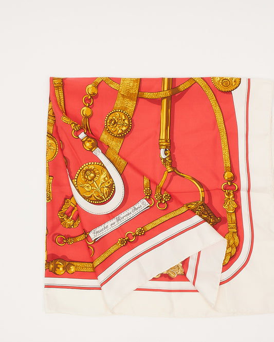 Hermes Red/White/Gold Gaucho Silk Scarf