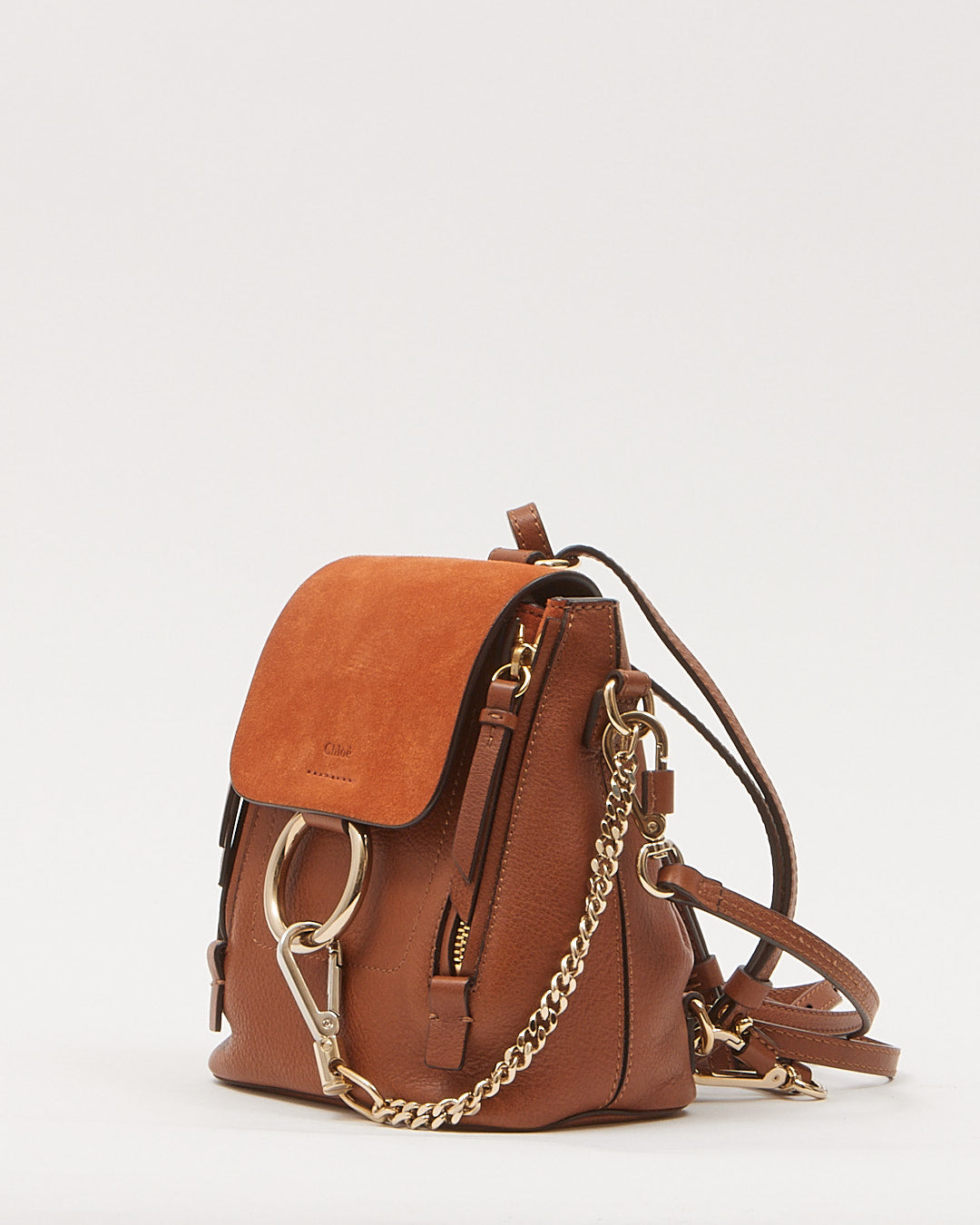 Chloe Chestnut Leather & Suede Mini Faye Backpack