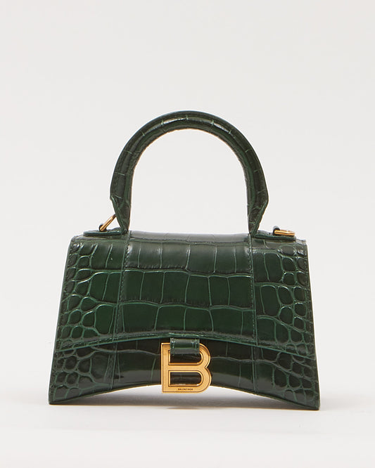 Balenciaga Forest Green Crocodile Embossed Hourglass XS Bag