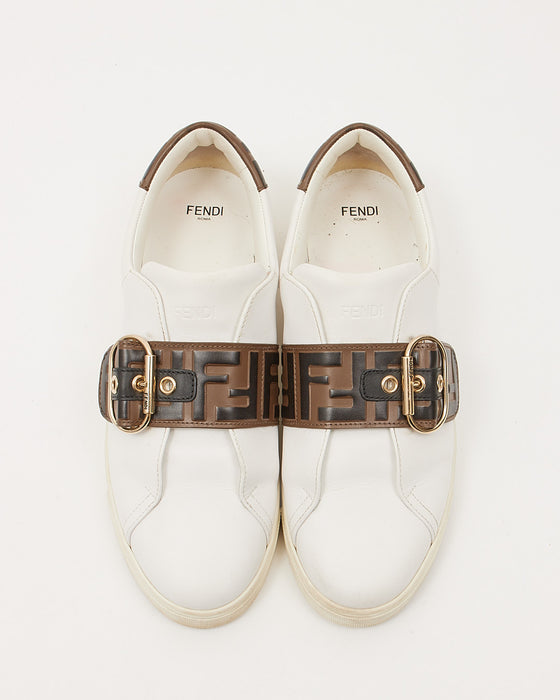 Fendi White Zucca Print Buckle Slip On Sneaker 40