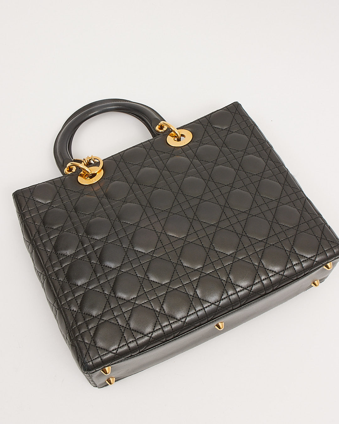 Dior Black Cannage Large Lady Dior Top Handle Bag
