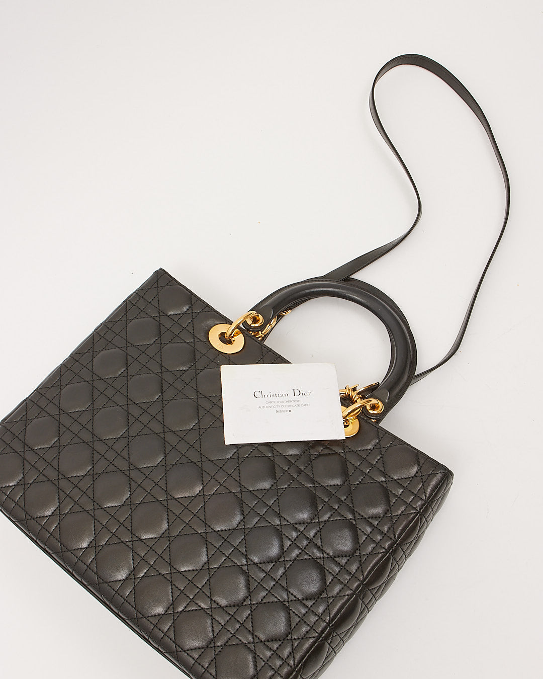 Grand sac à poignée supérieure Lady Dior Cannage noir Dior