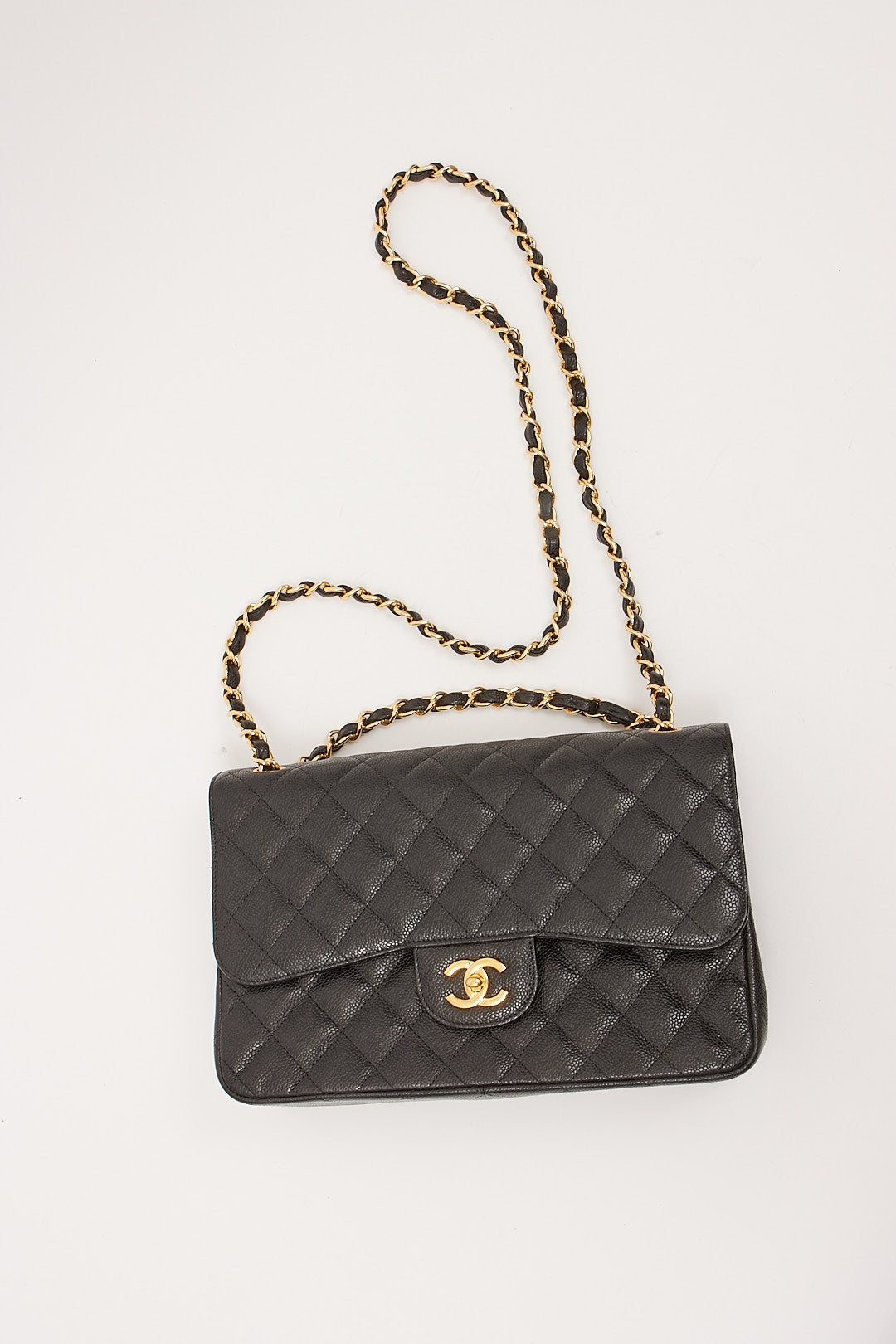 Chanel Black Caviar Quilted Jumbo Double Flap Bag GHW