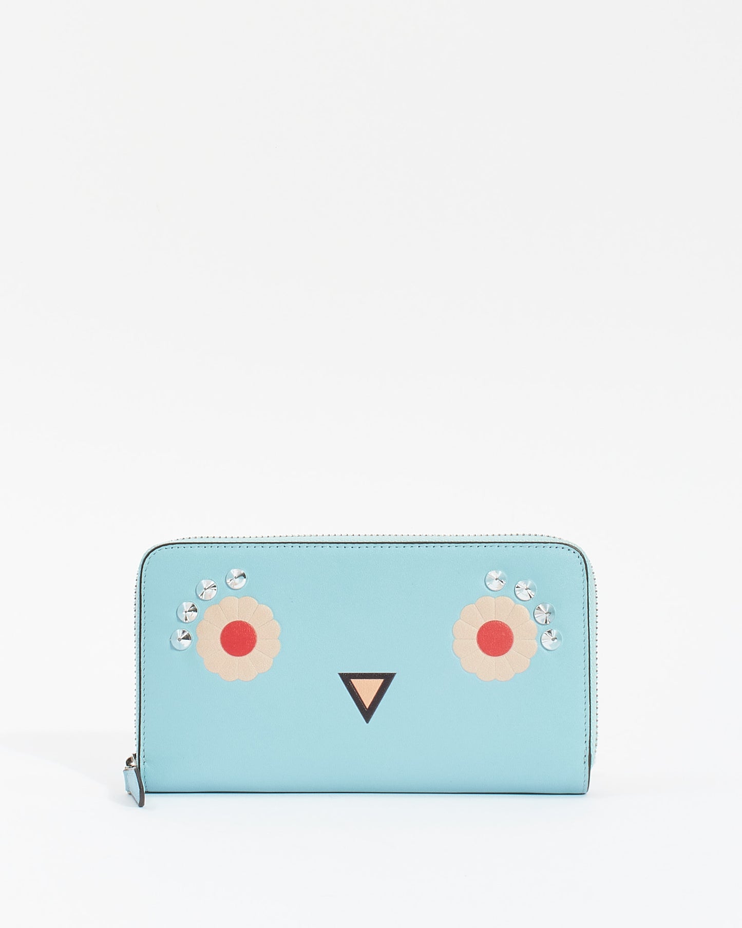 Fendi Blue Leather Hypnoteyes Flower Monster Zippy Wallet