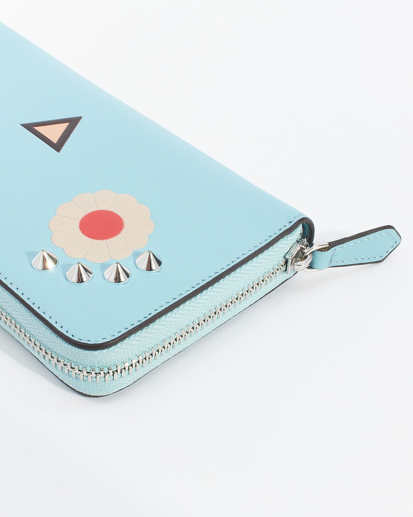 Fendi Blue Leather Hypnoteyes Flower Monster Zippy Wallet