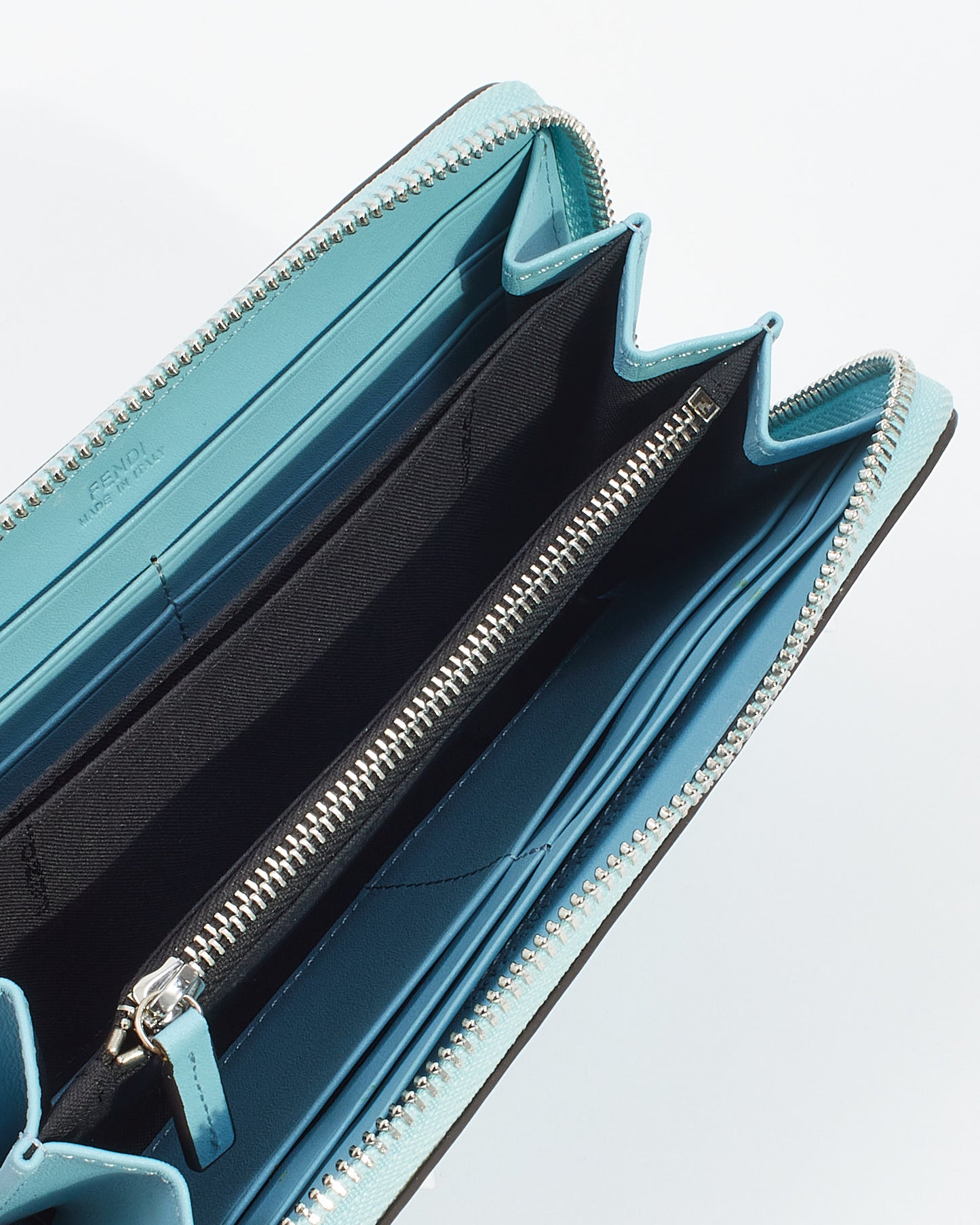 Fendi Blue Leather Hypnoteyes Flower Monster Zippy Wallet