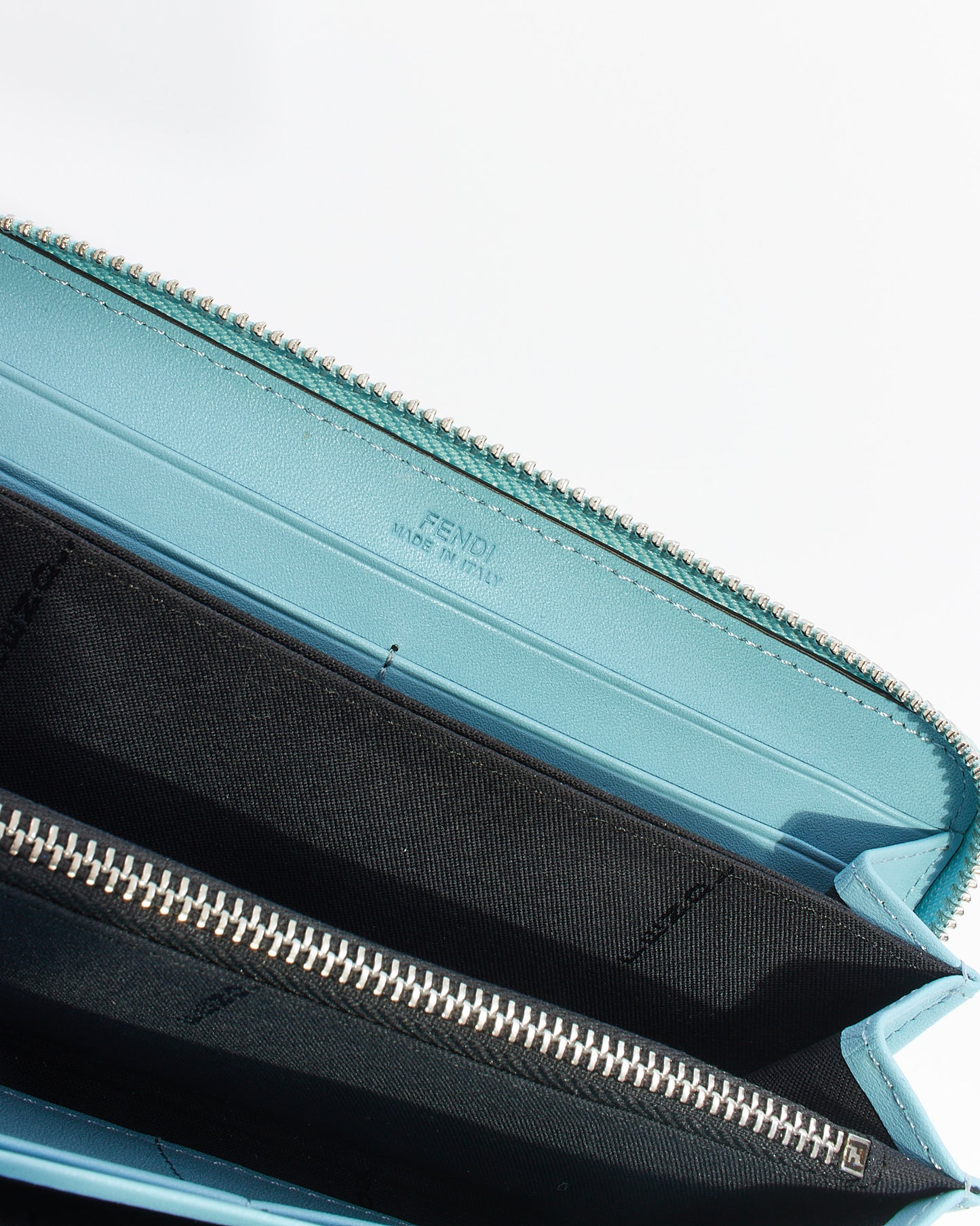 Fendi Blue Leather Hypnoteyes Flower Monster Zippy Wallet