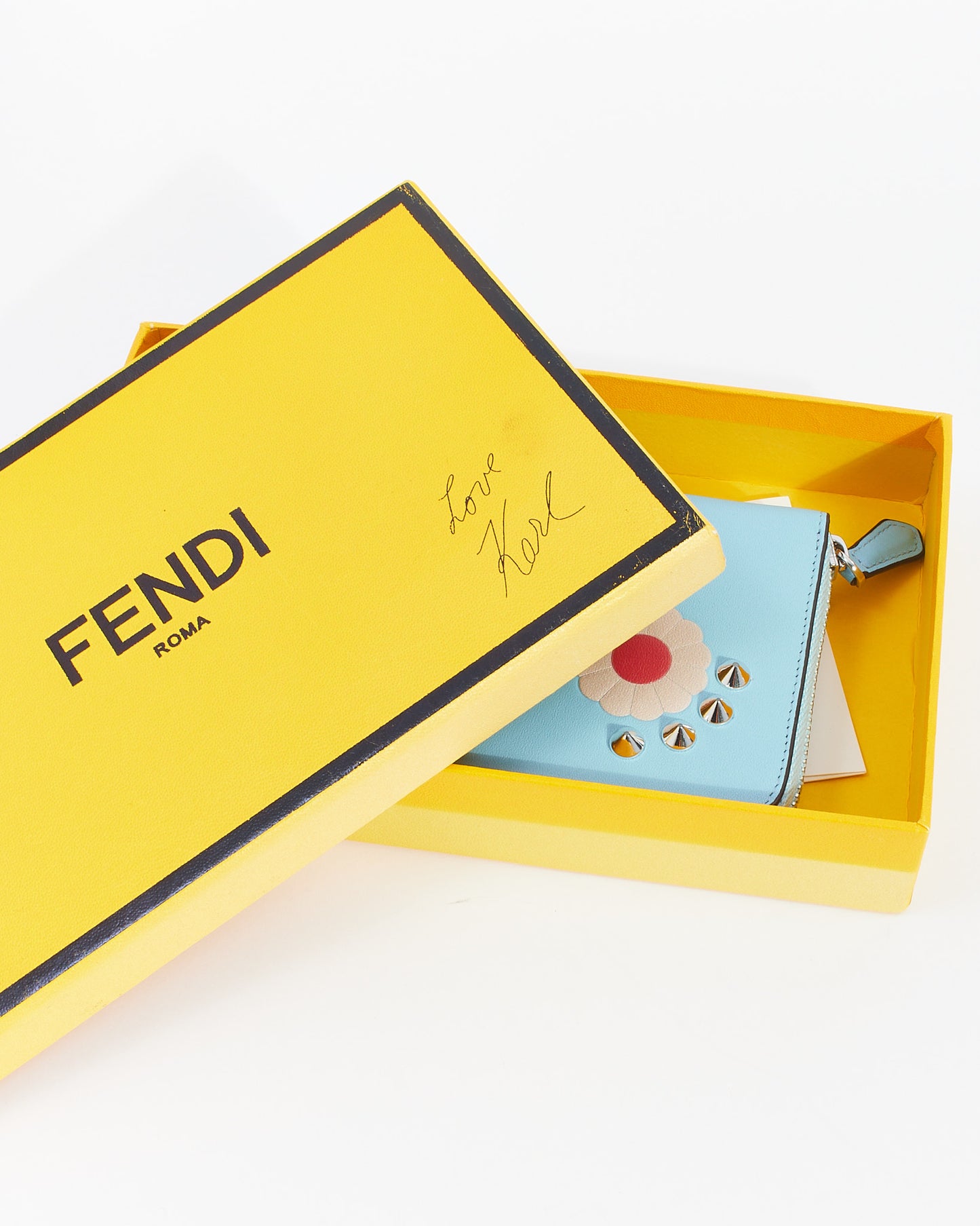 Fendi Blue Leather Hypnoteyes Flower Monster Zippy Wallet