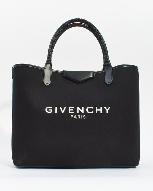 Givenchy Black Canvas Logo Antigona Large Tote Bag