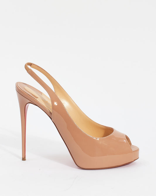 Christian Louboutin Nude Patent Leather Private Number Peep Toe Pumps - 39