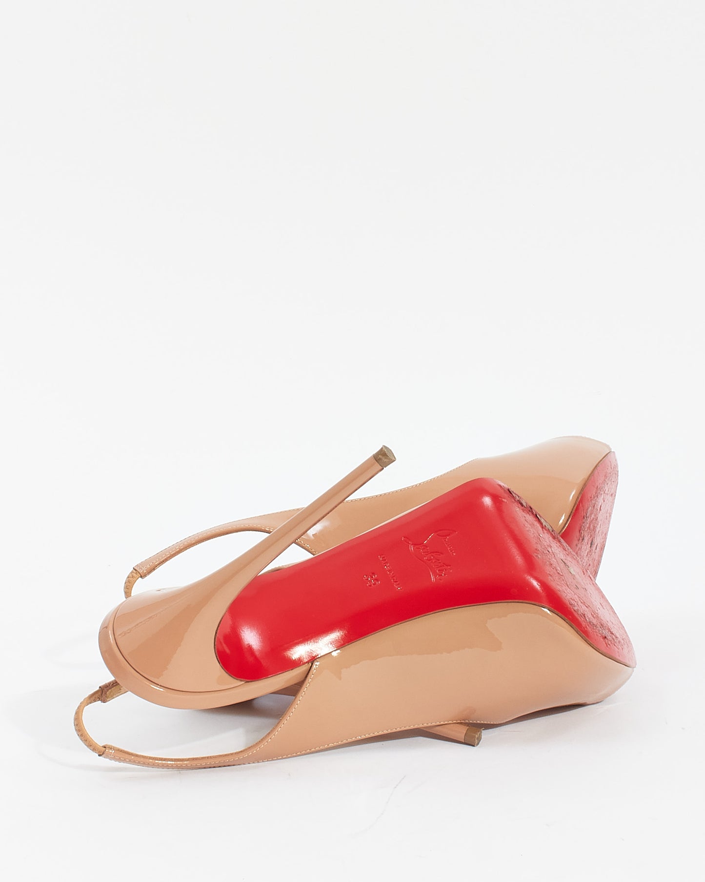 Christian Louboutin Nude Patent Leather Private Number Peep Toe Pumps - 39