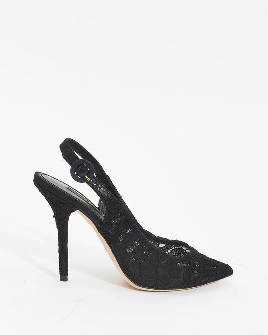 Dolce & Gabbana Black Lace Sling Back Heels - 37.5