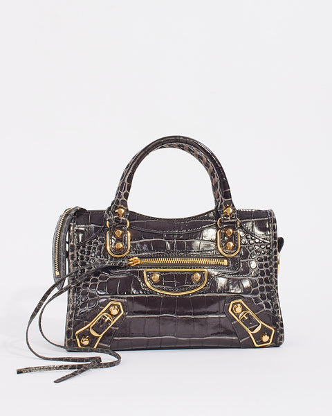 Explore a Balenciaga Black Croc Embossed Motocross Metallic Edge