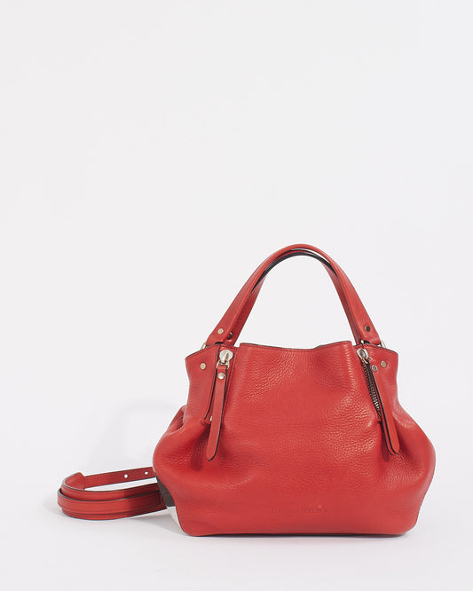 Burberry Red Leather/House Check Canvas Small Brit Maidstone Convertible Tote