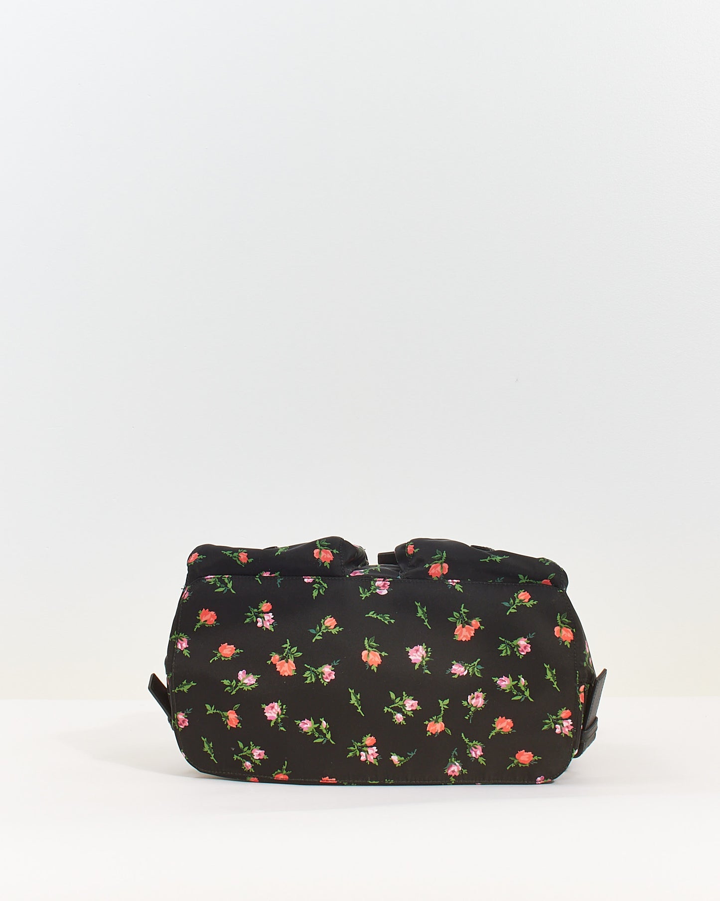Prada Black Floral Nylon Tessuto Medium Backpack