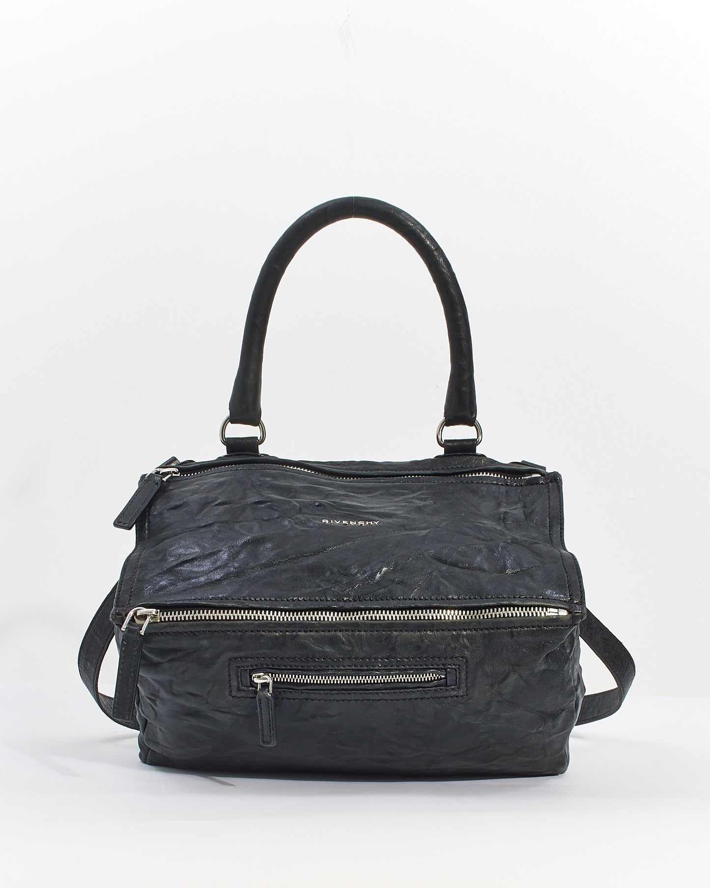 Givenchy Black Distressed Leather Medium Pandora Bag