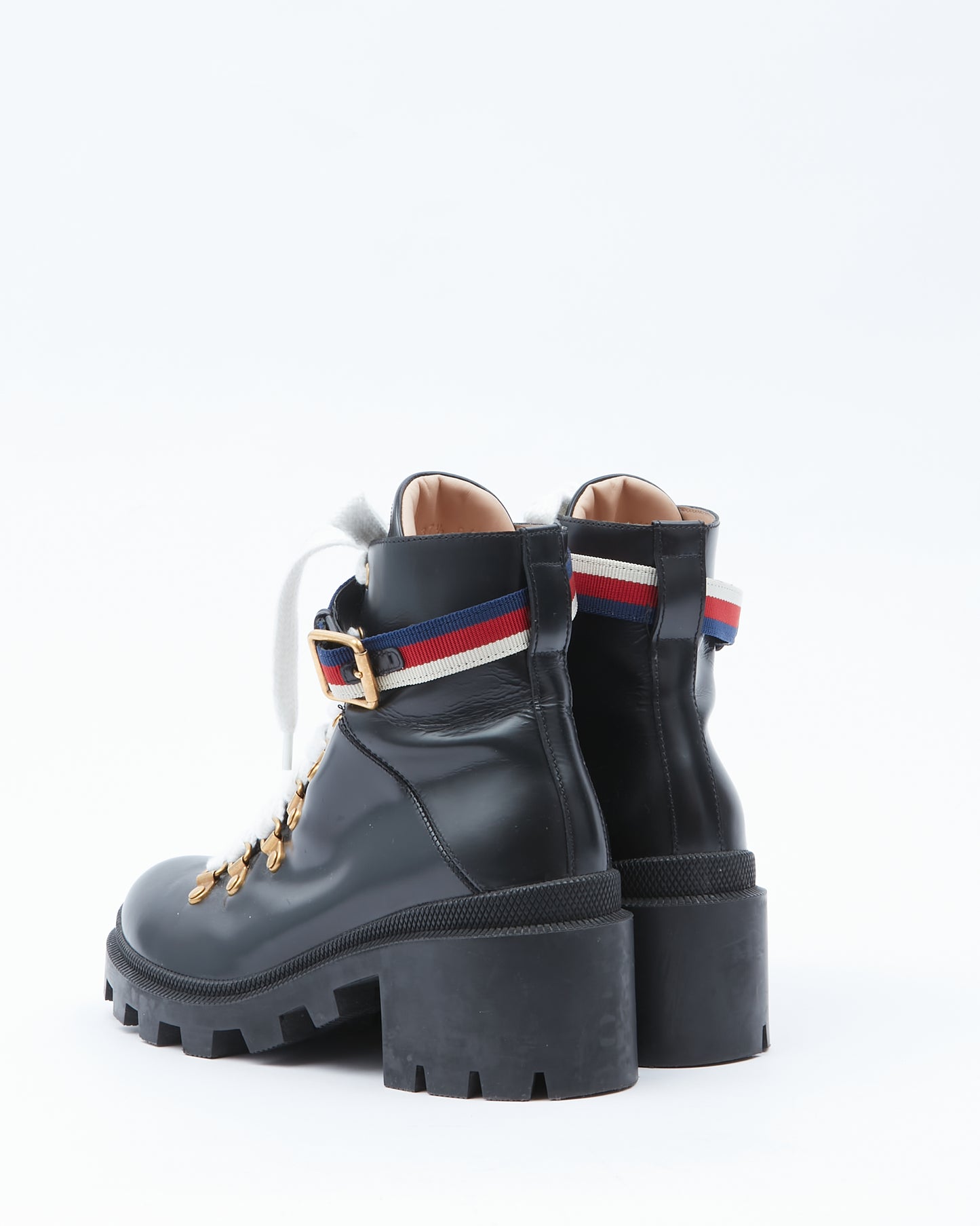 Gucci Black Leather Combat Web Boots - 37.5
