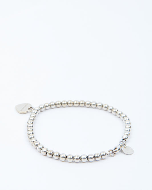 Tiffany&Co Sterling Silver Heart Tag Beaded Bracelet