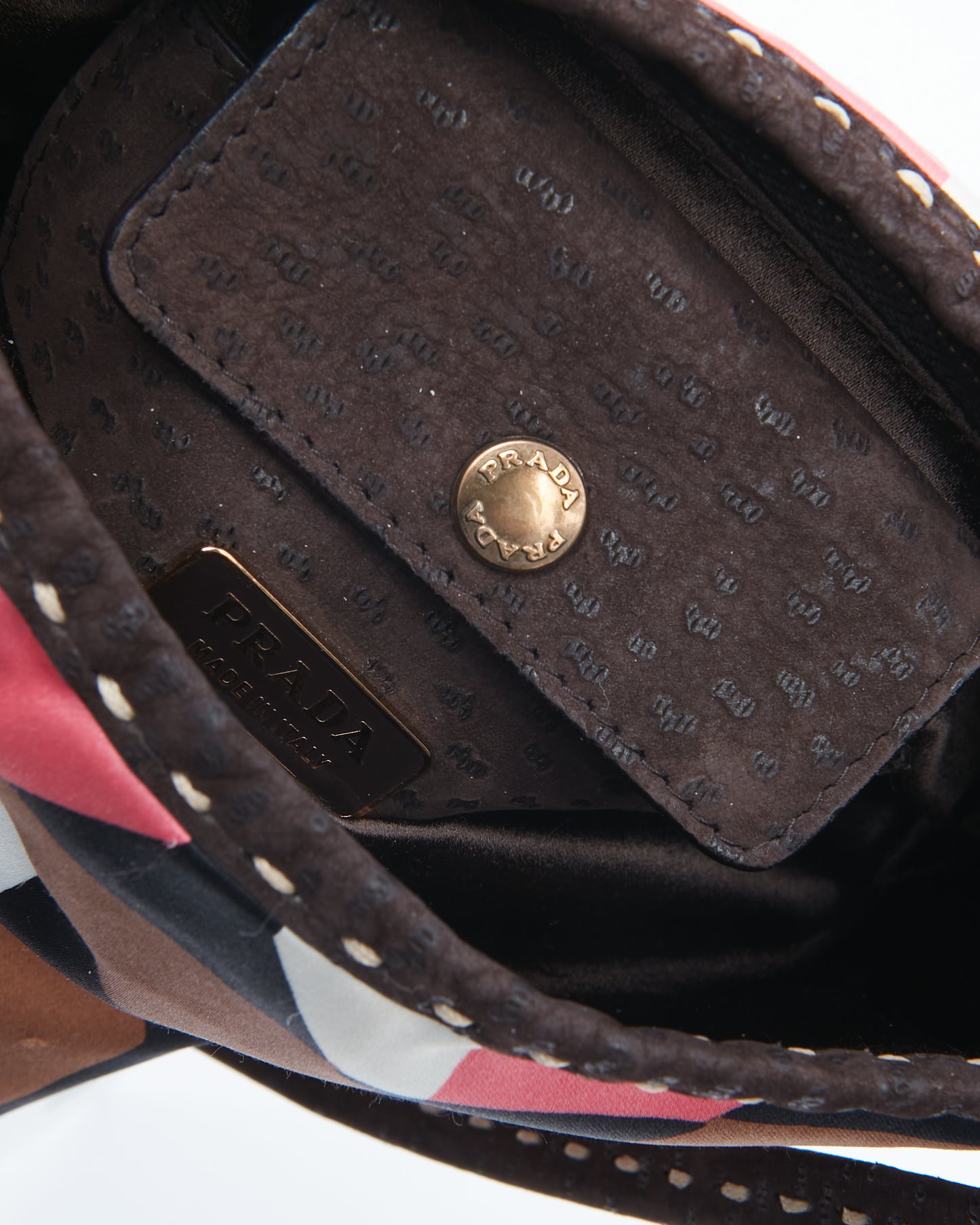 Prada Brown/Pink Silk Pattern Stampato Bow Detail Strap Shoulder Bag